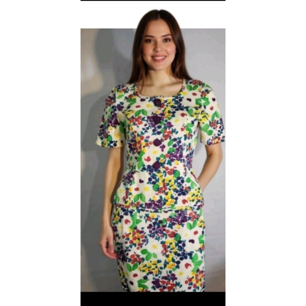 Carole Little 80s Womens Skirt Set Size 4 Vintage Skirt & Jacket White Colorful